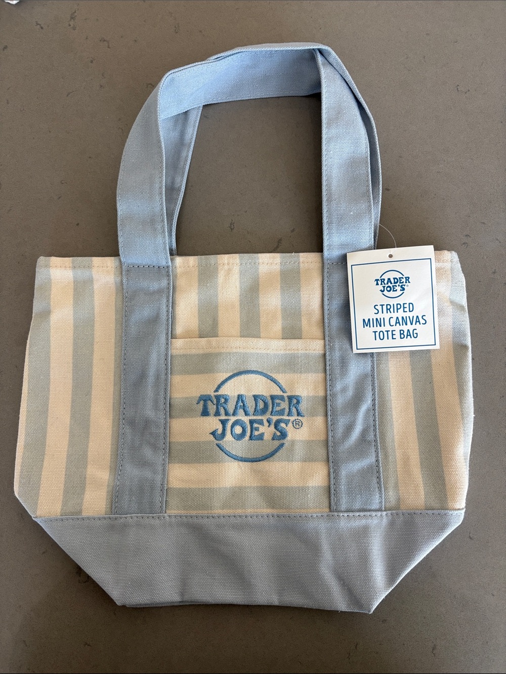 NWT - Trader Joe's Striped Mini Canvas Tote Bag - Blue & Cream